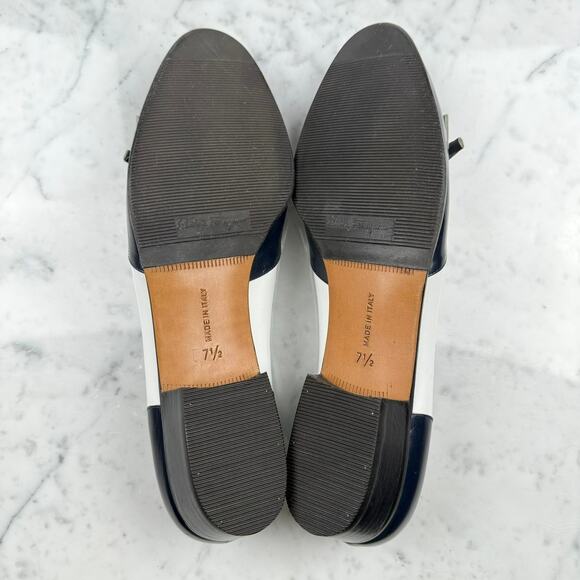 Salvatore Ferragamo Navy Blue White Tassel Heeled Loafers 7.5 Italy Preppy